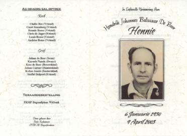 BEER-DE-Hendrik-Johannes-Balsazar-Nn-Hennie-1930-2003-M