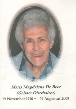 BEER-DE-Maria-Magdalena-nee-Oberholzer-1916-2009-F