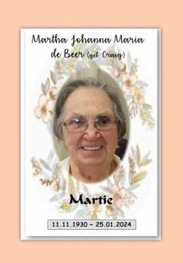 BEER-DE-Martha-Johanna-Maria-Nn-Martie-nee-Craig-1930-2024-F