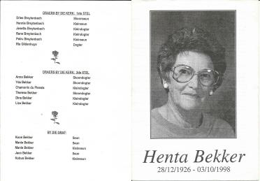 BEKKER-Hendrina-Petronella-Nn-Henta-1926-1998-F