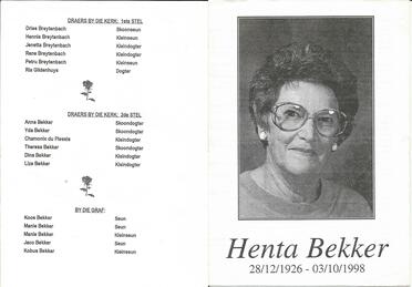 BEKKER-Hendrina-Petronella-Nn-Henta-1926-1998-F