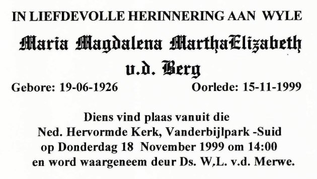 BERG-VAN-DEN-Maria-Magdalena-Martha-Elizabeth-1926-1999-F_99