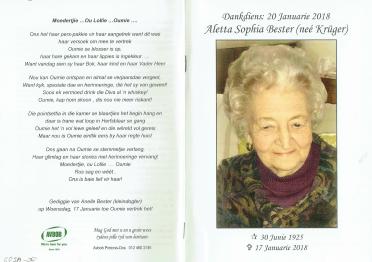 BESTER-Aletta-Sophia-Nn-Lettie-nee-Krüger-1925-2018-F