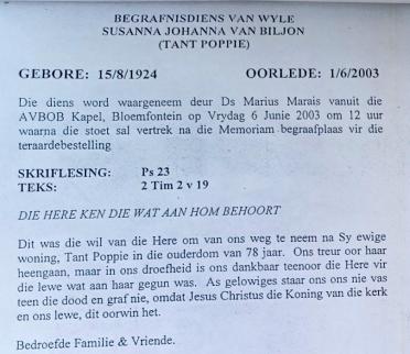 BILJON-VAN-Susanna-Johanna-Nn-TantPoppie-1924-2003-F