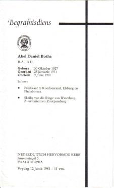 BOTHA-Abel-Daniel-1927-1981-M