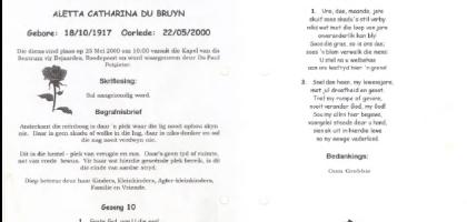BRUYN-DU-Aletta-Catharina-1917-2000-F