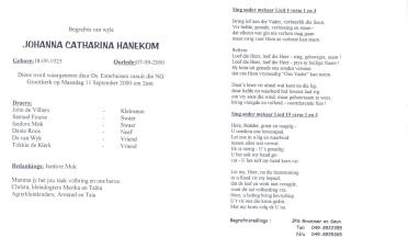 HANEKOM-Johanna-Catharina-1925-2000-F