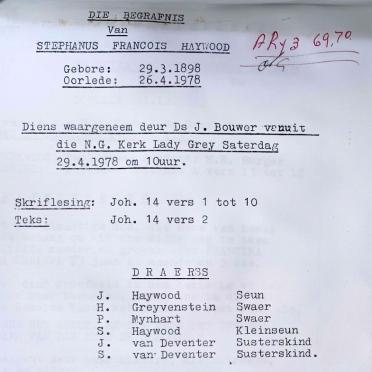 HAYWOOD-Stephanus-Francois-1898-1978-M