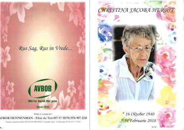 HERBST-Christina-Jacoba-Nn-Stienie-1940-2018-F