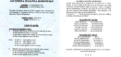 HOHOWSKY-Jacomina-Susanna-1918-2000
