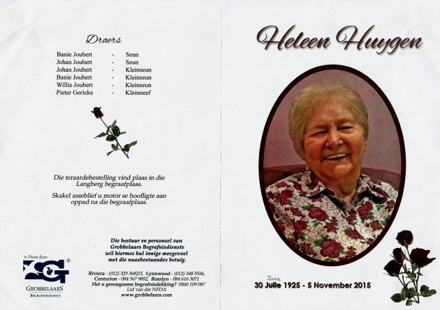HUYGEN-Magdalena-Alberta-Nn-Heleen-née-DeBeer-X-Joubert-1925-2015-F_1