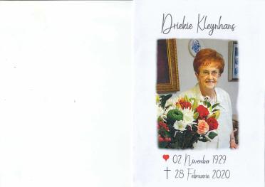 KLEYNHANS-Dina-Maria-Hendrica-Nn-Driekie-1929-2020-F