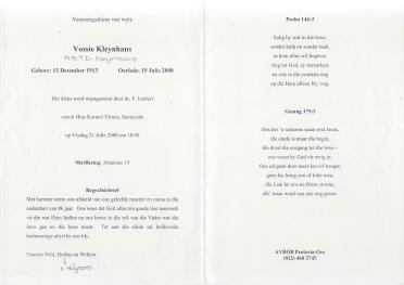 KLEYNHANS-H-B-T-D-Nn-Vossie-1913-2000-F