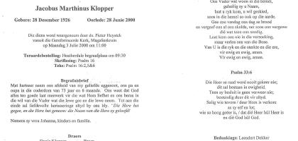 KLOPPER-Jacobus-Marthinus-1926-2000