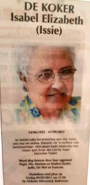 KOKER-DE-Isabel Elizabeth-Nn-Issie-1932-2011-F