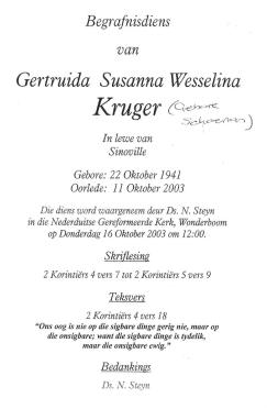 KRUGER-Gertruida-Susanna-Wesselina-Nn-Meisie-nee-Schoeman-1941-2003-F