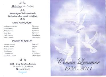 LEMMER-Coenraad-Christoffel-Nn-Coenie-nee-Wolvaardt-1938-2011-F
