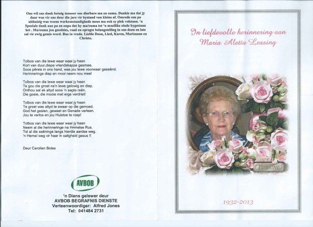 LESSING, Maria Aletta 1932-2013_1