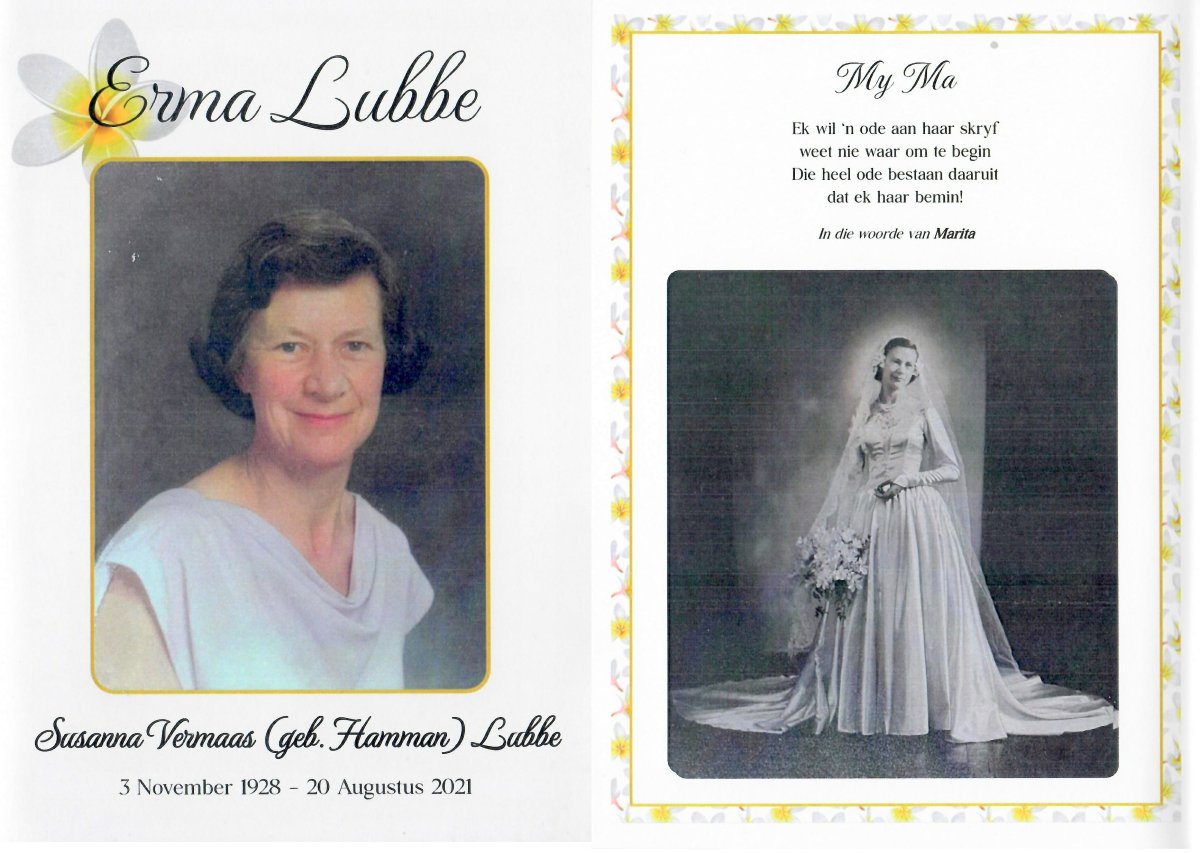 LUBBE-Susanna-Vermaas-Nn-Erma-nee-Hamman-1928-2021-F-01.1