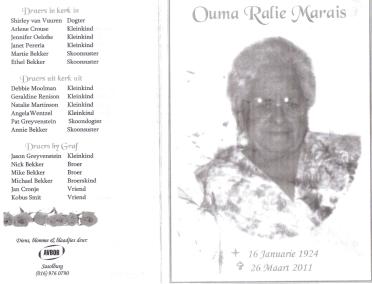 MARAIS-Engela-Dorathea-Maria-Nn-Ralie-nee-Bekker-1924-2011-F