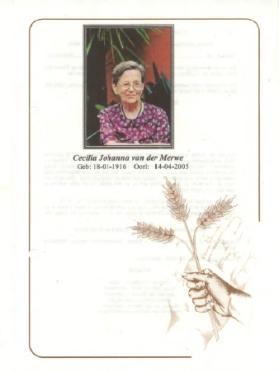 MERWE-VAN-DER-Cecilia-Johanna-Nn-Sus-1916-2005-F