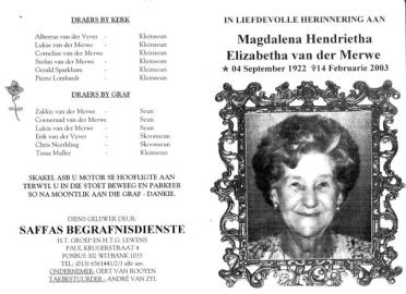 MERWE-VAN-DER-Magdalena-Hendrietha-Elizabetha-Nn-Lenie-1922-2003-F