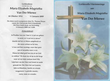 MERWE-VAN-DER-Maria-Elizabeth-Magrietha-Nn-Maria-1914-2009-F