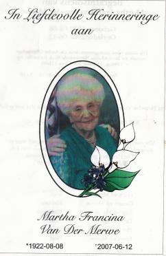 MERWE-VAN-DER-Martha-Francina-1922-2007-F