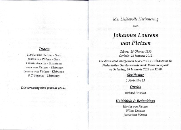 PLETZEN, Johannes Lourens van 1930-2012_2