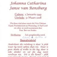 RENSBURG Johanna Catharina Janse van 1949-2008