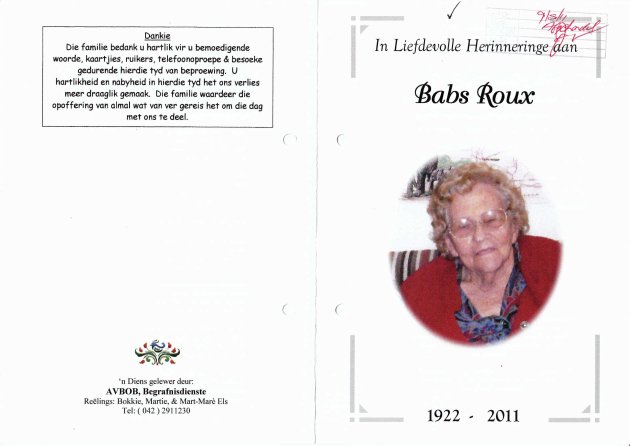 ROUX-Maria-Catharina-Magrieta-Nn-Babs-1922-2011-F_1
