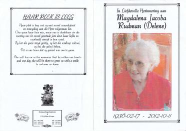 RUDMAN-Magdalena-Jacoba-Nn-Delene-1936-2012-F