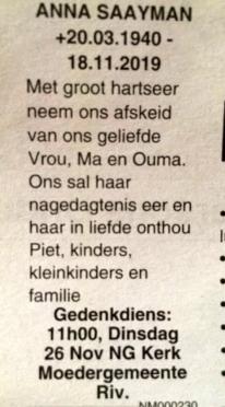 SAAYMAN-Anna-Catharina-nee-LaGrange-1940-2019-F