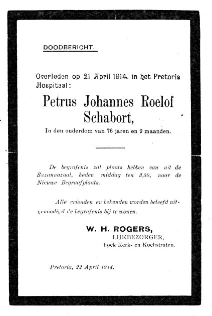 SCHABORT, Petrus Johannes Roelof 1837-1914