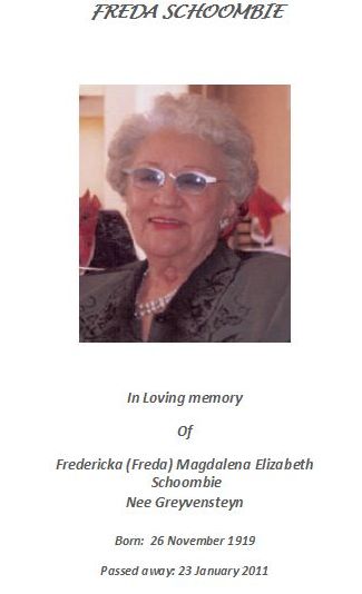 SCHOOMBIE, Fredericka Magdalena Elizabeth nee GREYVENSTEIN 1919-2011_1