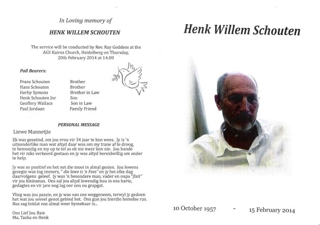 SCHOUTEN, Henk Willem 1957-2014
