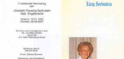 SERFONTEIN-Elizabeth-Fransina-Nn-Lizzy-née-Engelbrecht-1922-2007-F