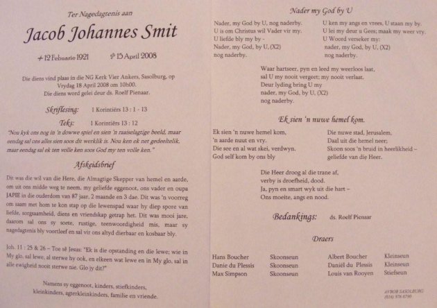 SMIT, Jacob Johannes 1921-2008