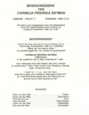 SNYMAN-Cornelia-Fredrika-née-Ferreira-1944-1996-F