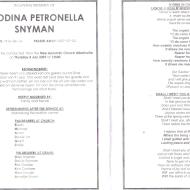 SNYMAN, Glodina Petronella 1916-2007