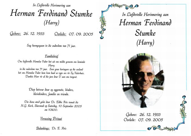 STUMKE, Herman Ferdinand 1933-2005