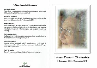 VERMEULEN-Irma-Leonora-Nn-Irma-1923-2013-F