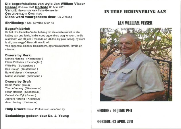VISSER, Jan William 1941-2011