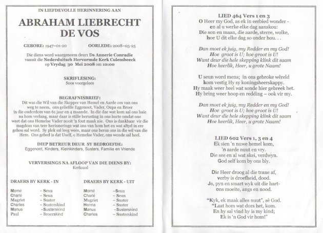 VOS, Abraham Liebrecht de 1947-2008