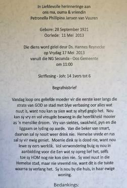 VUUREN-JANSEN-VAN-Petronella-Phillipina-Nn-Pieta-1921-2013-F