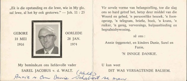 WALT, Sarel Jacobus van der 1916-1974