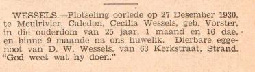 WESSELS-Cecilia-Nn-née-Vorster-1905-1930-F