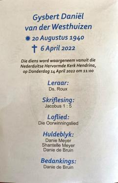 WESTHUIZEN-VAN-DER-Gysbert-Daniel-1940-2022-M