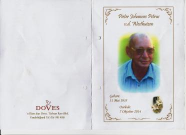 WESTHUIZEN-VAN-DER-Pieter-Johannes-Petrus-1935-2014-M
