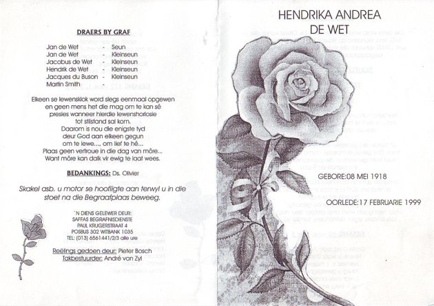 WET, Hendrika Andrea de 1918-1999_1